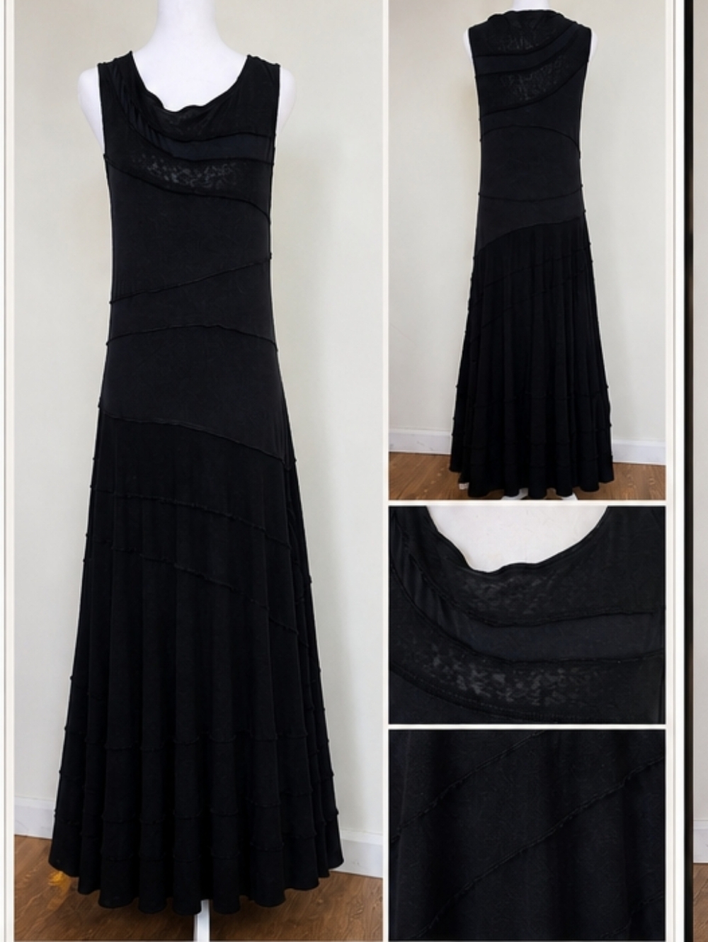 Whichy Whimsigoth Fairycore Ethereal Boho Lagen Flowy Black Maxi Dress Size M